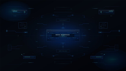 Naklejka premium Futuristic blue HUD interface panel on dark technology background