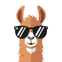 Fototapeta premium Cool Llama Wearing Sunglasses, Fun Animal Portrait, Vector Illustration, White Background