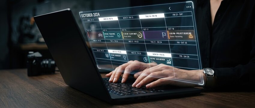 Managing digital calendars efficiently a hands-on action in a modern workspace featuring user interaction with innovative technology