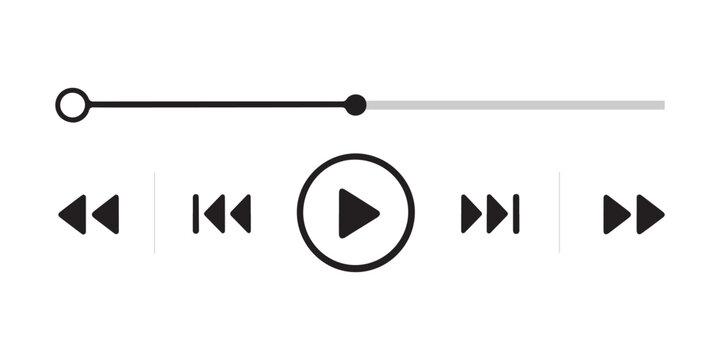 Music player interface collection with progress bar play button forward rewind and seek navigation controls.