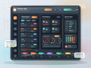 Fototapeta premium Kitchen operations dashboard interface on a tablet screen