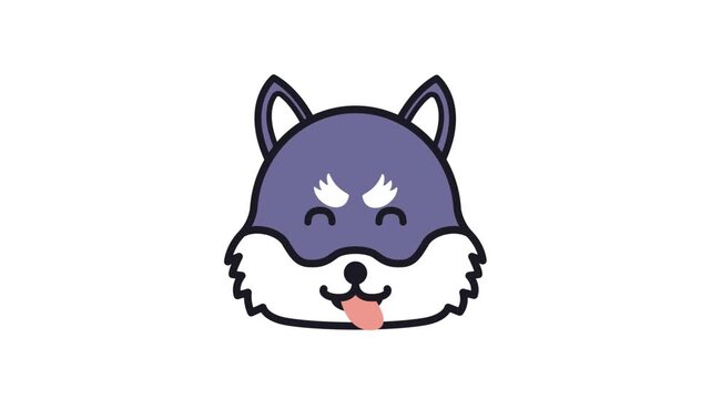Cute cartoon husky dog blinking animated vector video loop