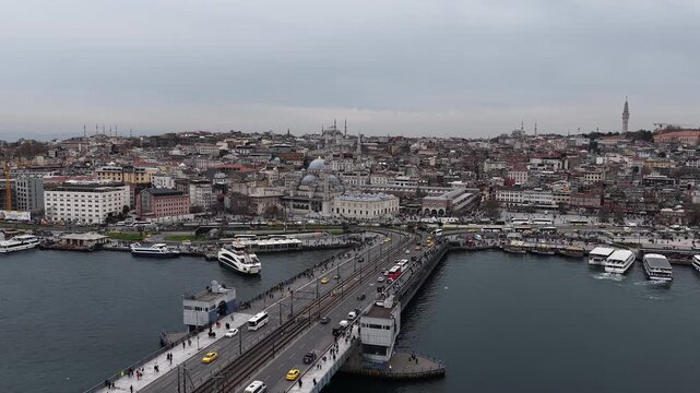 Aerial view of galata bridge and golden horn in istanbul
