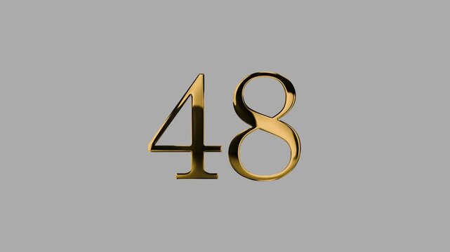 Gold number 48 with a gold particle and a transparent background, number forty-eight