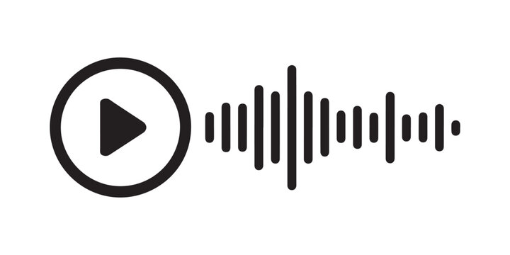Audio player interface with play button and sound wave visualization on transparent background for music apps.