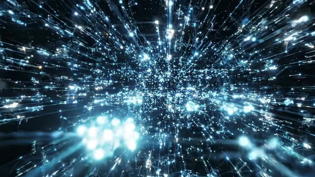 Dynamic light explosion virtual space digital art abstract environment wide angle view energy concept