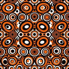 Fototapeta premium Seamless Retro Orange Black Circle Pattern — Bold Groovy 70s Geometric Background