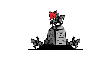 Obraz premium Monument with horse and red flag.