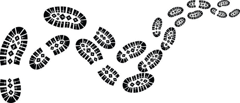 Footprints Trail Icon Set Featuring Shoe Prints and Footsteps in Various Directions