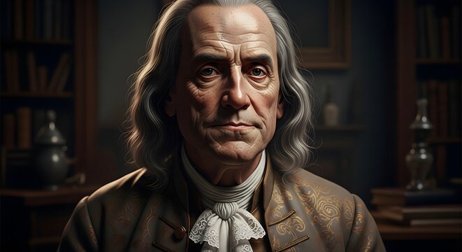 Elderly man in vintage clothing with library background