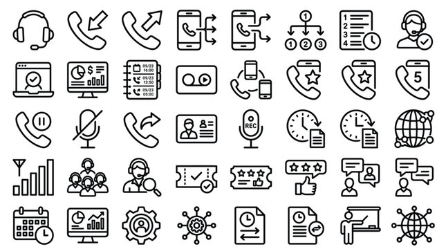 Customer service line icons set, 40 call center and telemarketing vector symbols, business communication and technical support outline graphics