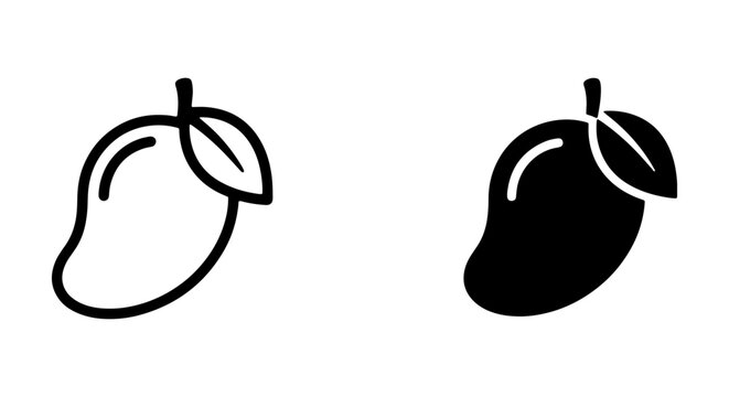 Mango Icons, Tropical Fruit Vector Graphics, Simple Outline and Silhouette Styles