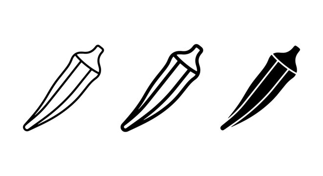 Okra Vegetable Icons, Fresh Okra Vector Graphics, Healthy Food Illustration, Outline and Silhouette