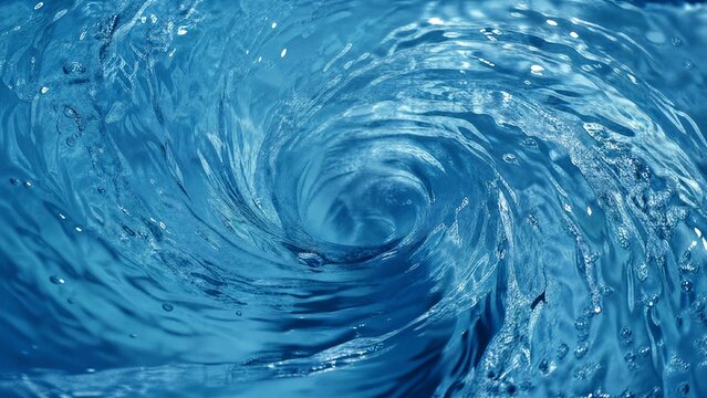 Dynamic spiral vortex in clear blue water, created by an unseen impeller.