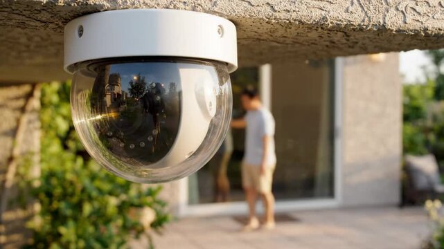 Security camera monitoring movement residential area technology outdoor perspective surveillance
