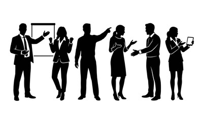 Obraz premium Black solid high energy sales agent silhouettes vector set isolated on white