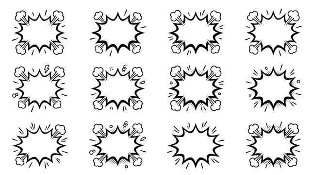 Collection of twelve comic book speech bubble outlines.
