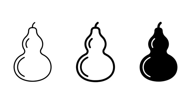 Gourd Icons Set: Outline, Filled, Silhouette Vector Graphics for Organic Design, Autumn Harvest, and Natural Themes