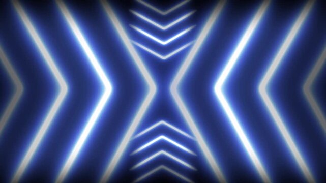 Futuristic Blue Neon Arrow Animation with Symmetrical Glowing Light Lines
