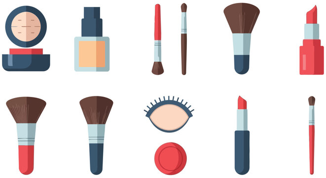 Makeup Products Collection Flat Vector Illustration With White Background beauty