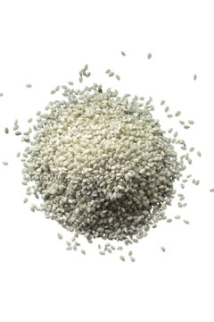 Pile of white sesame seeds top view