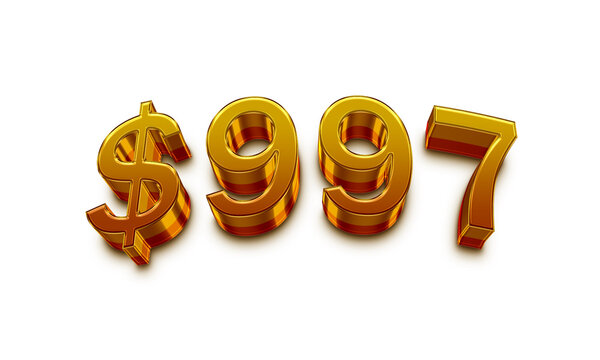 3D Golden number design of dollars 997.	