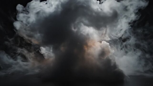 Ethereal billowing smoke clouds in dramatic dark setting with central light source