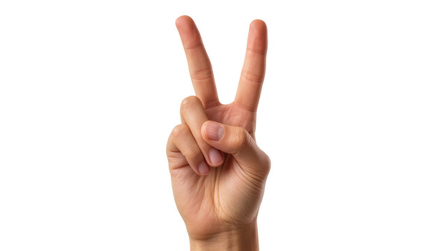Human hand making peace sign gesture, isolated on transparent background