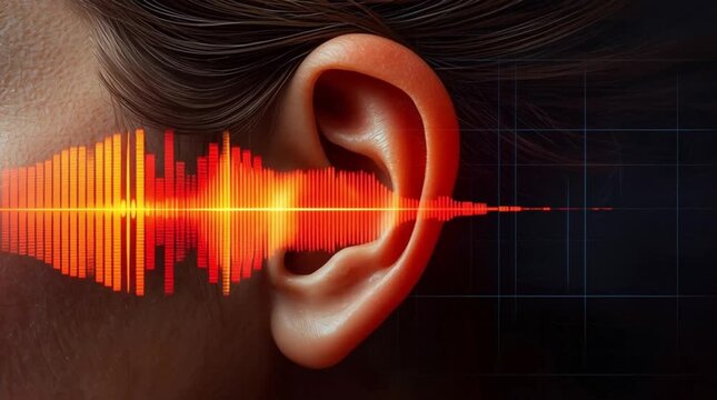A human ear, intricately detailed and lifelike, is depicted in exquisite detail as it receives sound waves. created with generative ai