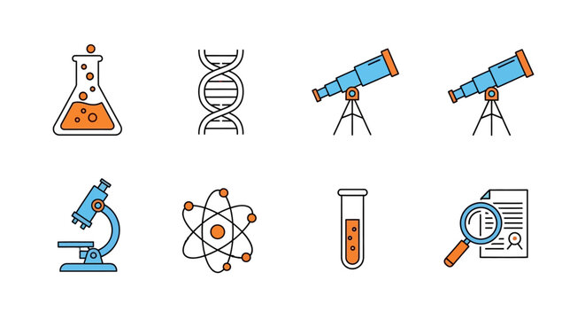 Science laboratory equipment and symbols.