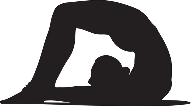 Black silhouette of a person doing a backbend yoga bridge pose with silhouette