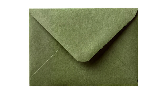 Textured olive green paper envelope, isolated on transparent background