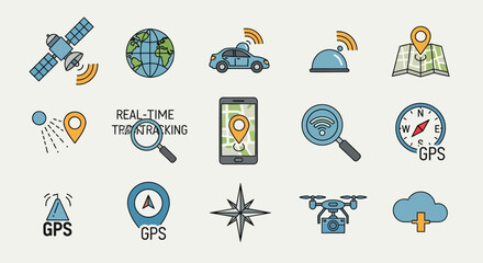 GPS Navigation System Icons Set. © Kaff