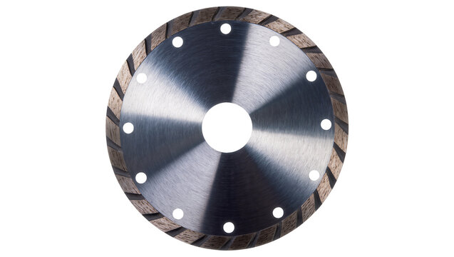 Circular diamond saw blade with segmented rim, isolated on transparent background