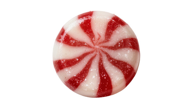 Round red and white striped hard candy, isolated on transparent background