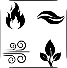 Fototapeta premium Four elements icon symbols. fire, water, Wind, plant symbol. vector logo Illustration