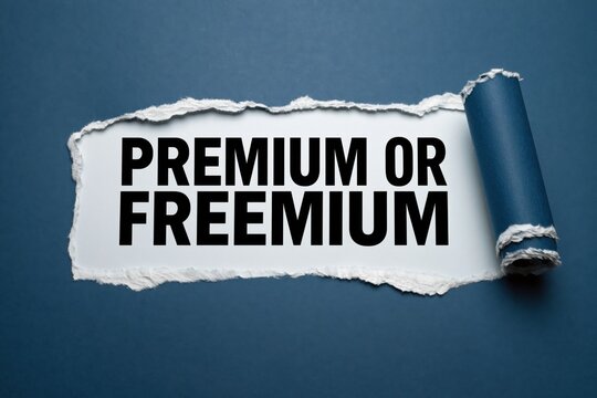 Business text premium or freemium revealed through torn dark blue paper hole