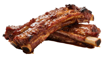 Juicy glazed pork ribs with visible bones, isolated on transparent background © Aliona