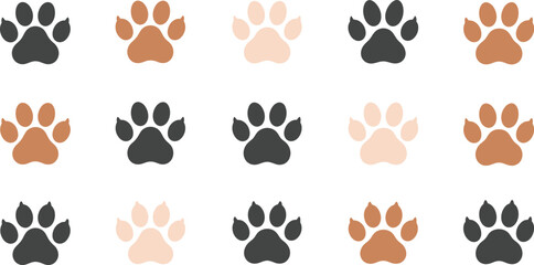 Animal paw prints in various colors on white background colorful © Rakibul