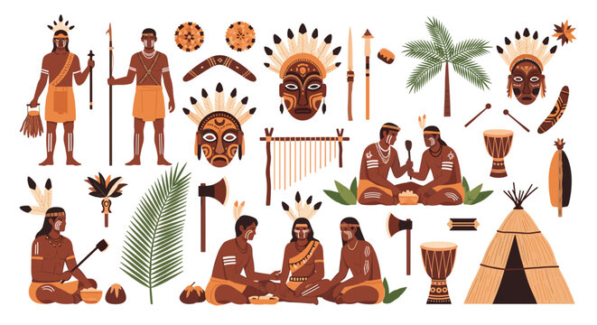 Vast collection of indigenous african tribal people warriors masks dwellings and traditional cultural items.