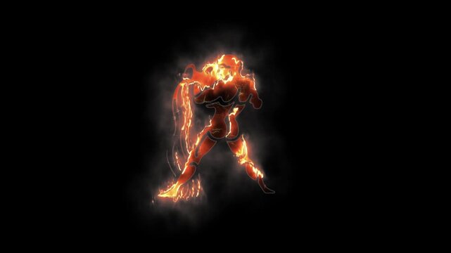 Astrology, Aquarius zodiac sign in fire style with transparent background