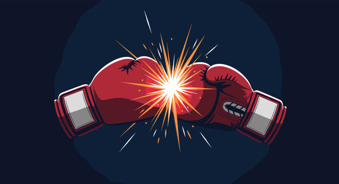 Two red boxing gloves colliding in a powerful punch with a bright starburst effect on a dark background.