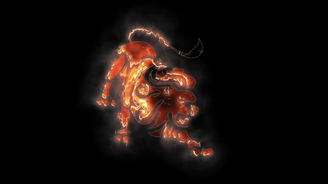 Astrology, Leo zodiac sign in fire style with transparent background