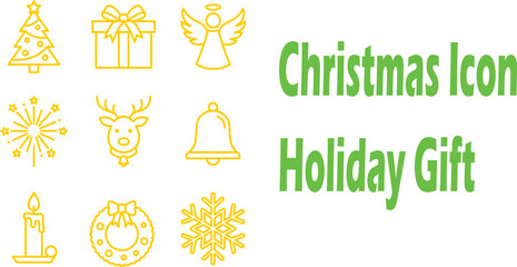 Christmas holiday greeting icons set for festive seasonal design with christmas celebration decoration snowflake reindeer december greeting ornament traditional graphics collection isolated © iconic 
