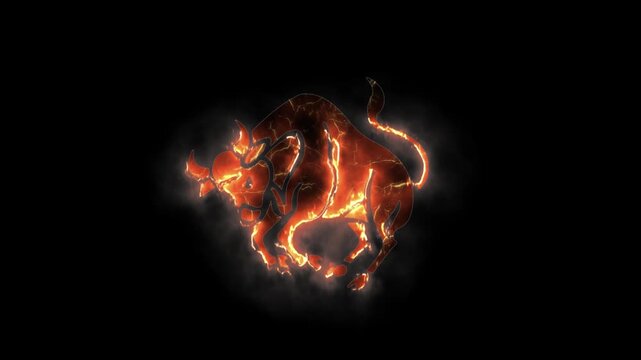 Astrology, Taurus zodiac sign in fire style with transparent background