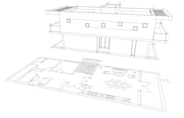 Fototapeta premium house building sketch architecture 3d illustration