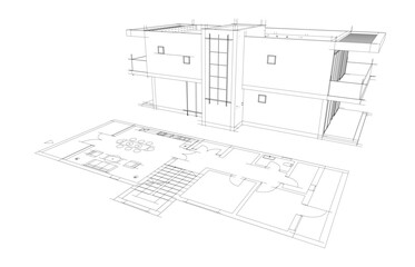 Fototapeta premium house building sketch architecture 3d illustration