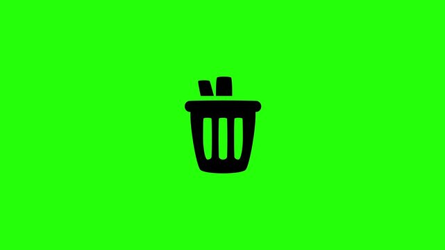 Clean 4K horizontal video showing an office trash bin full of crumpled waste papers silhouette bouncing. High quality recycle environment or data cleaning popup asset.