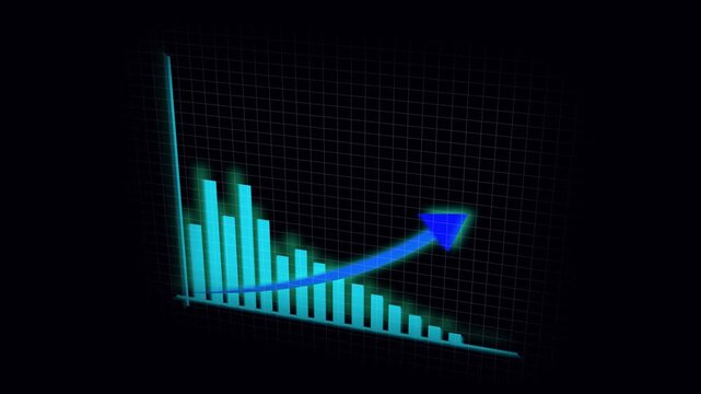 Growth chart animation rising arrow dynamic business finance statistics technology presentation. Animated upward trend neon blue arrow chart business finance financial market abstract graph.