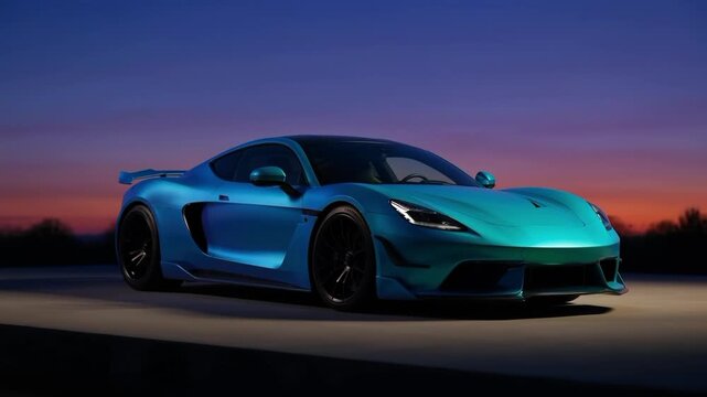 Color Shifting Chameleon Wrap Car Supercar at Sunset. 4K Video